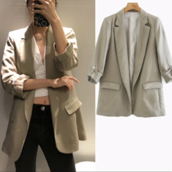 zara ruched sleeve blazer